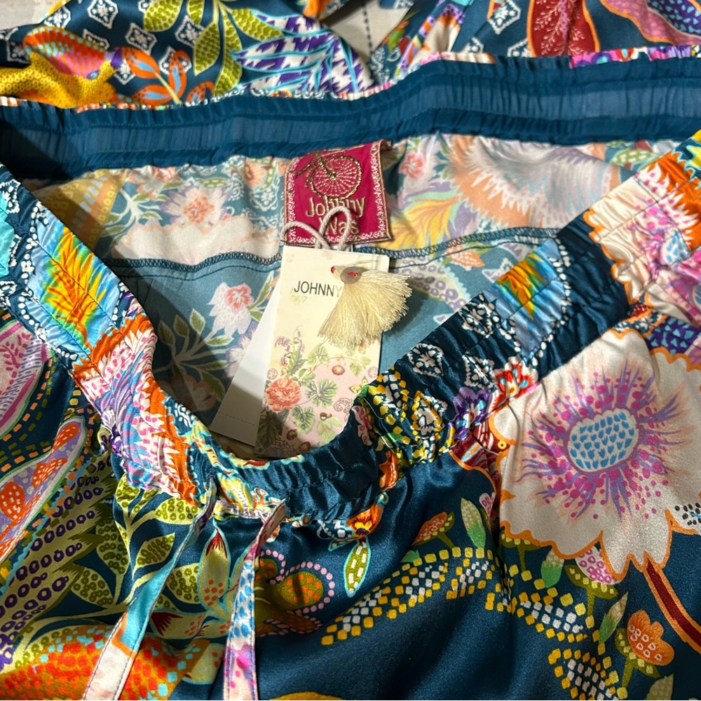 Johnny Was Vibrant Print Silk Pull On Drawstring Pants - Picture 14 of 16